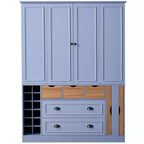 Whisen Armadio Dispensa per Cucina Autoportante Alto 180 cm, Grande Credenza Contenitore per Sala da Pranzo con 4 Ante Pieghevoli, Ripiani, Portabottiglie
