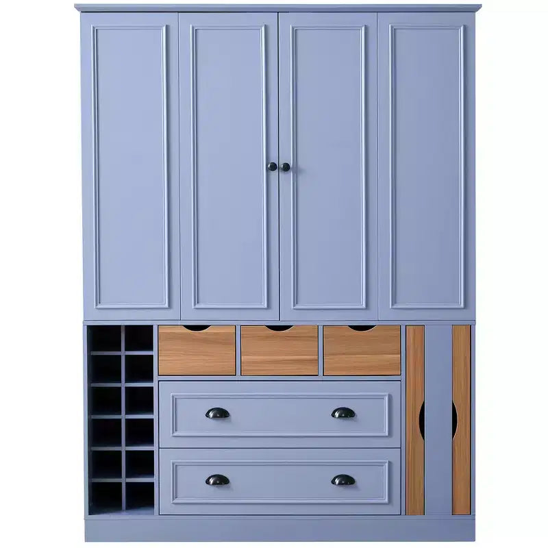 Whisen Armadio Dispensa per Cucina Autoportante Alto 180 cm, Grande Credenza Contenitore per Sala da Pranzo con 4 Ante Pieghevoli, Ripiani, Portabottiglie
