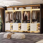 Besiost Set di 4 organizer per armadio con cassetti in legno e aste appendiabiti