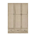 Famapy Armadio in Rattan con 3 Cassetti, Armadio con 3 Ante Traspiranti in Rattan, Armadio Alto in Stile Rustico per Camera da Letto