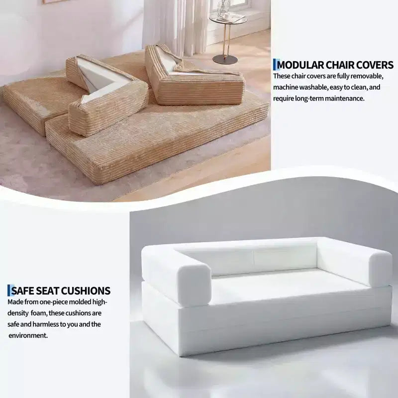 Canapé-lit convertible 5-en-1 80.7 – Côtelé, 1200 lbs, Aucun assemblage requis