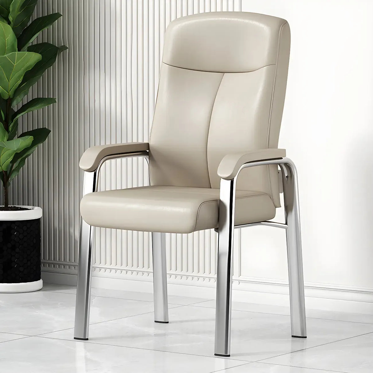Sedia da ufficio HomeyFad moderna in pelle e metallo a 4 gambe con braccioli