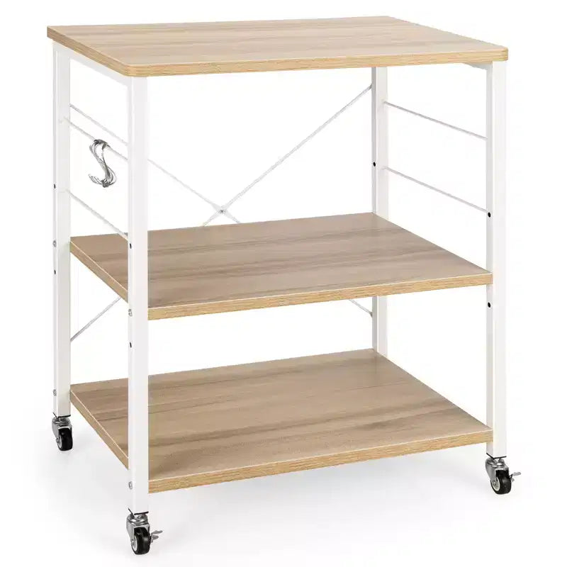 Scaffale da Cucina a 3 Livelli Costway, Carrello per Forno a Microonde con Gancio