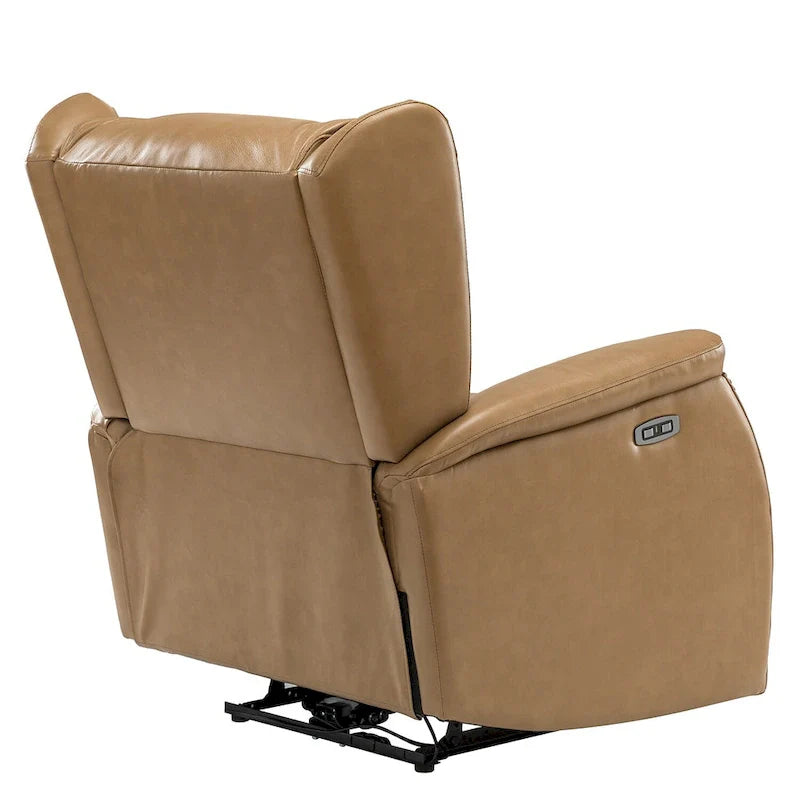 Poltrona reclinabile elettrica in vera pelle con porta USB – Set da 2, schienale alto con borchie
