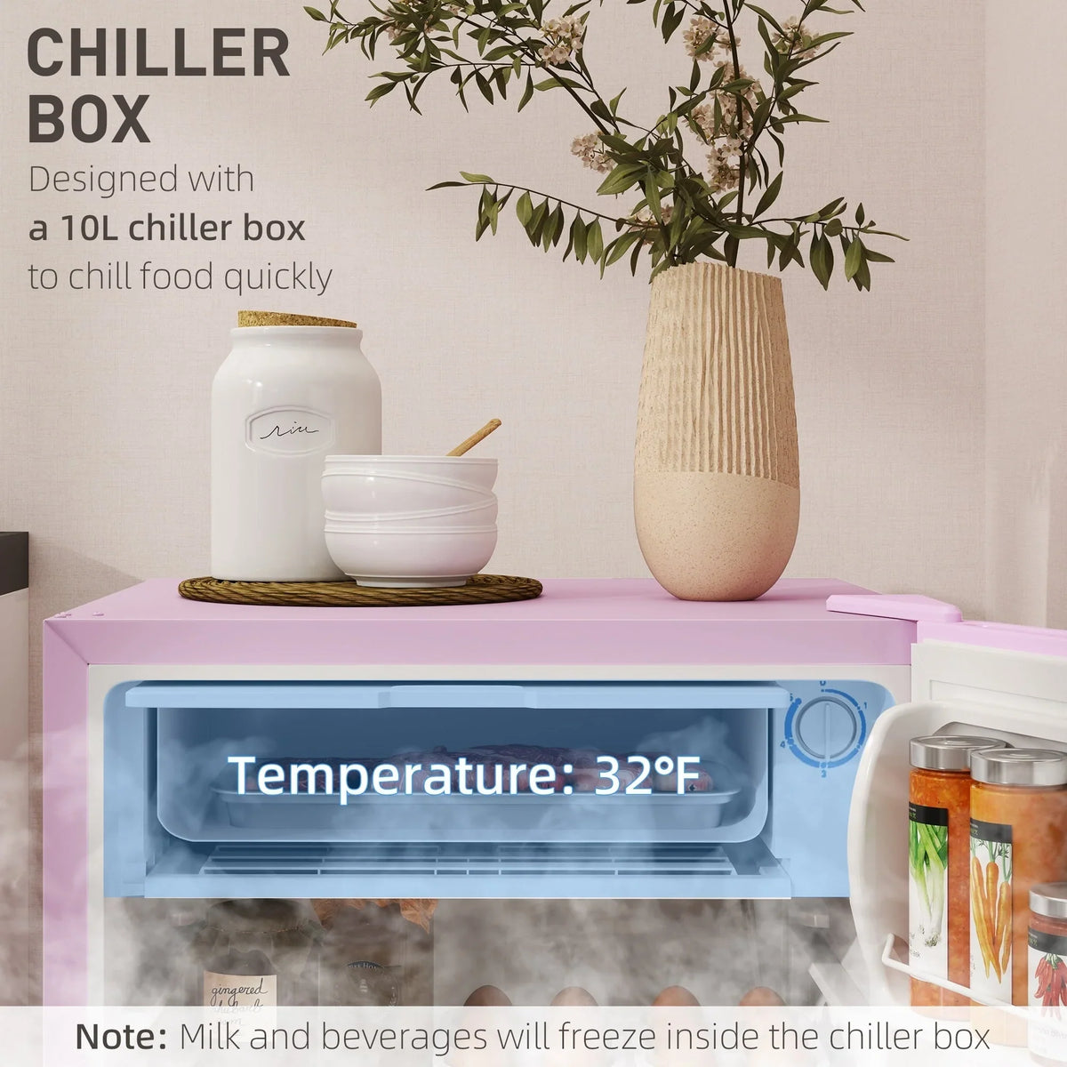 HOMCOM Mini Frigorifero con Congelatore da 90 Litri, Frigo Compatto a Porta Singola con Termostato Regolabile per Camera da Letto