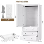 COZONY Armoire penderie avec 3 tiroirs et 2 portes, Placard de rangement moderne en bois pour chambre à coucher, Armoire sur pied blanche robuste