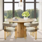 Set Tavolo da Pranzo Rotondo Espandibile a Ovale con 4 Poltroncine in Velluto, Design Moderno con Base a Piedistallo, Posti a Sedere Fino a 8 Persone-Panipeachy