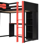 Letto a soppalco a L da gaming con scrivanie, letti a soppalco doppi con luci LED, porte USB, scaffali portaoggetti, letto a soppalco ad angolo in legno per 2