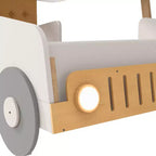 Letto a forma di Auto Whisen in Legno con Cuscino, Baldacchino in Tessuto e LED - Naturale