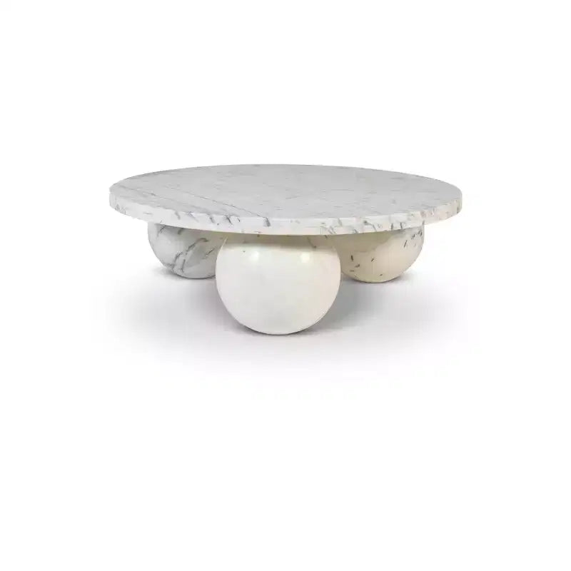 Tavolino da caffè rotondo in marmo con gambe a sfera, multicolore, 4-6 posti a sedere