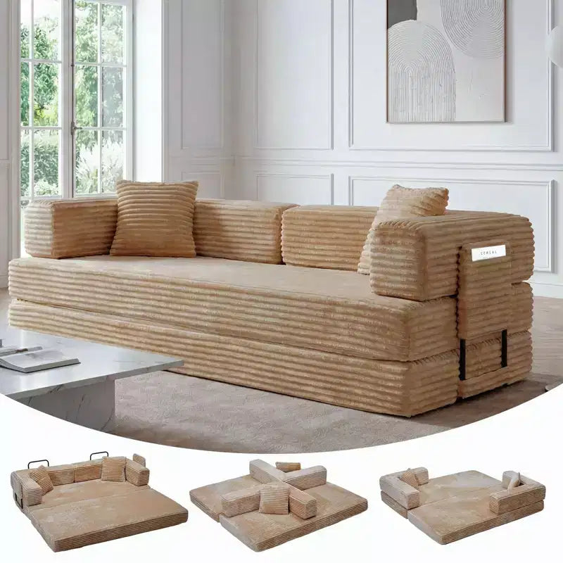 Canapé-lit convertible 5-en-1 80.7 – Côtelé, 1200 lbs, Aucun assemblage requis