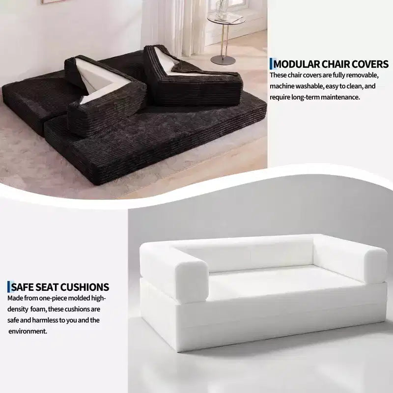 Canapé-lit convertible 5-en-1 80.7 – Côtelé, 1200 lbs, Aucun assemblage requis