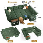 Divano letto componibile modulare Dyonery 112 con letto estraibile, divano componibile a U con contenitore, divani con seduta extra ampia e profonda per soggiorno