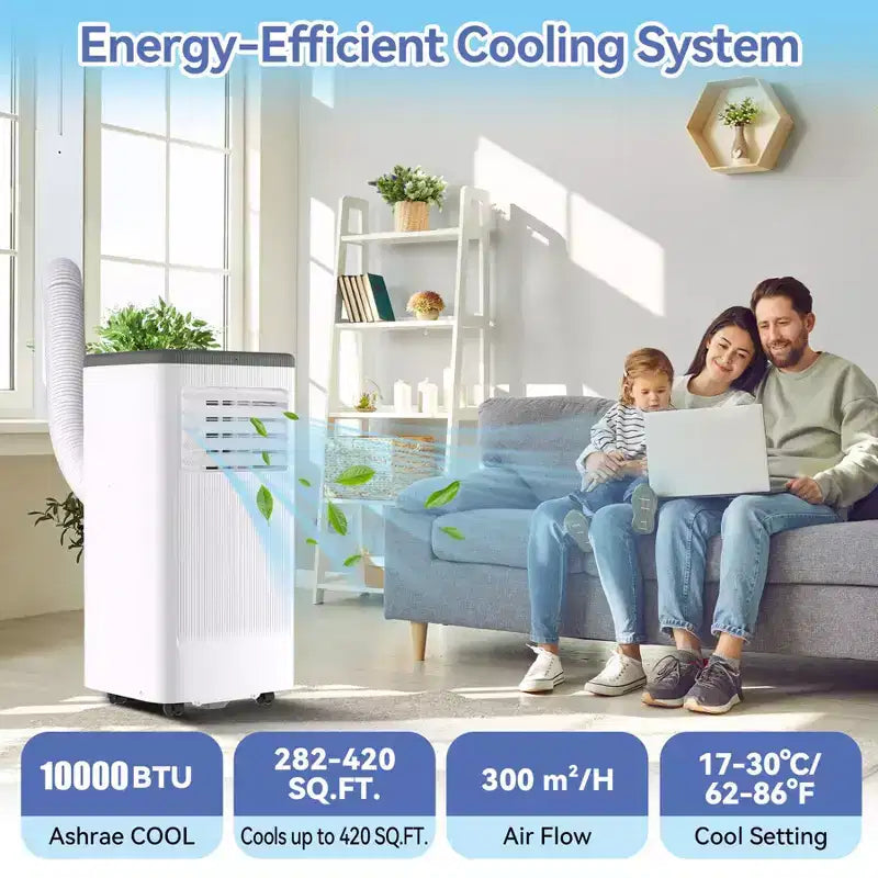 Condizionatori portatili, Flarhetoric 10000 BTU Raffreddamento/Ventilatore/Deumidificatore 3 IN 1 Unità AC portatile per stanze di 52 M², Unità per ambienti a bassa rumorosità