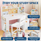Set scrivania e sedia per bambini con contenitore, scrivania per bambini con libreria e inclinabile, per 3-8 anni, tavolo da scrittura per studenti per la cameretta