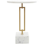 Tavolino d'appoggio/laterale geometrico in marmo con base rettangolare in metallo dorato - Bianco