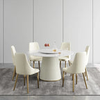 Tavolo da pranzo rotondo da 53" per 6 persone con piano in pietra sinterizzata e Lazy Susan