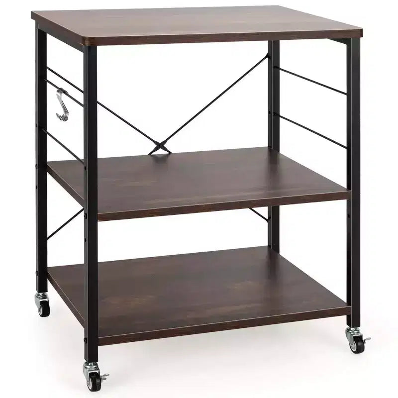 Étagère de Boulanger de Cuisine à 3 Niveaux Costway avec Chariot de Rangement pour Micro-ondes et Crochets