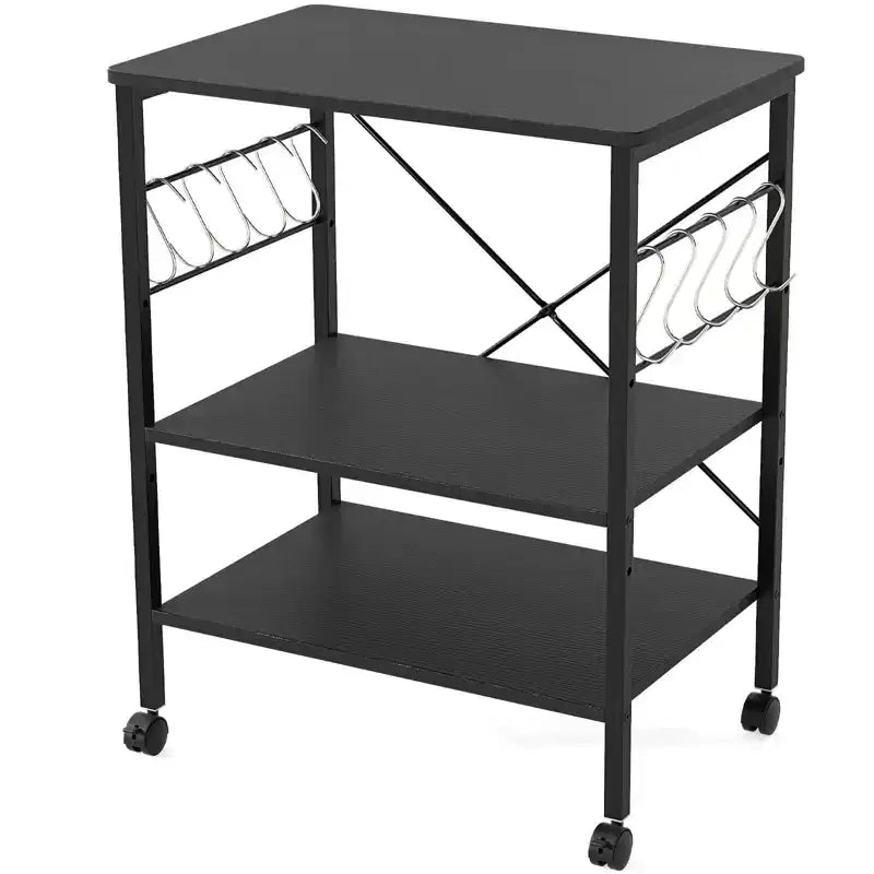 Scaffale da Cucina a 3 Livelli Costway, Carrello per Forno a Microonde con Gancio