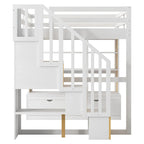 Letto a soppalco in legno massello naturale + bianco con scrivania e cassetti