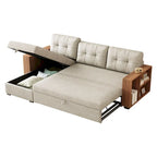 Divano Sezionale Convertibile con Letto Estraibile e Chaise Longue Contenitore Nascosto
