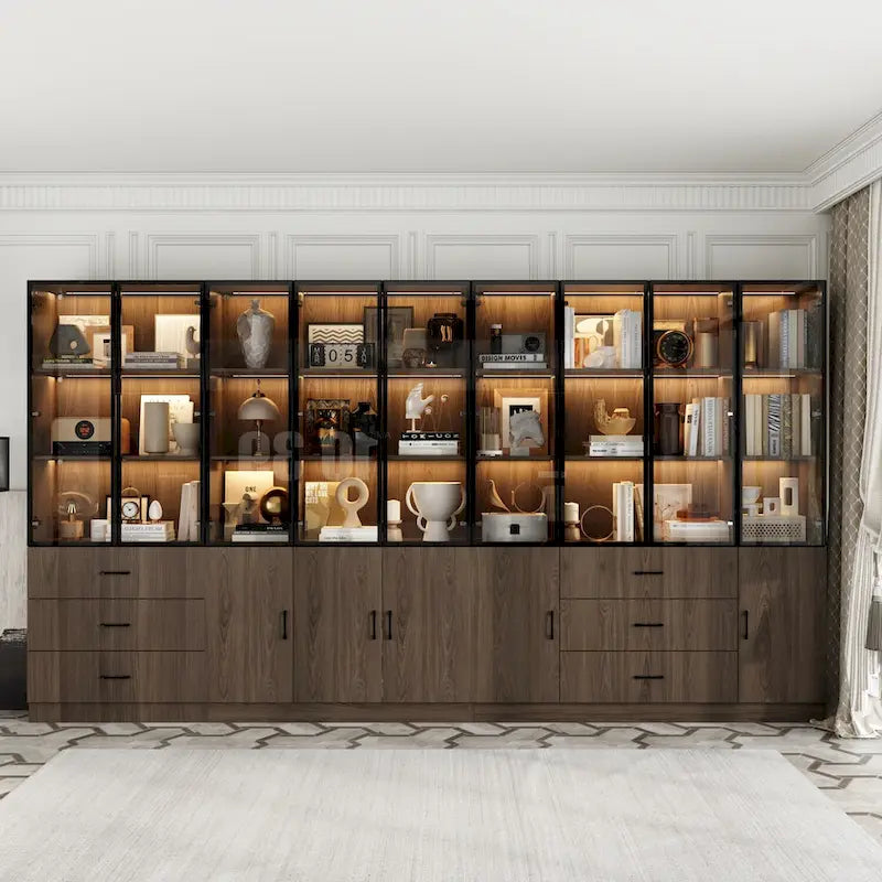 Vetrinetta illuminata personalizzabile in alluminio e vetro per buffet/libreria