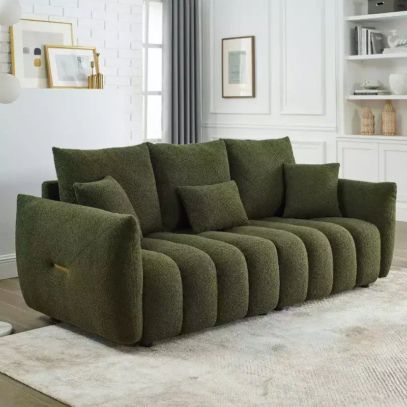 GDFStudio Alanna Divano a 3 Posti Moderno in Tessuto Teddy con Cuscini, 79,5
