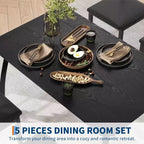 Tavolo e sedie da cucina con struttura in metallo, set da 5 pezzi, con design smussato
