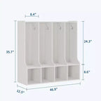 Mobiletto/armadietto a 4 scomparti marrone/bianco con 8 ganci, per bambini