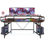 Scrivania da Gaming con Ripiano Monitor, Scrivania per PC Computer da 75 Pollici con Striscia LED