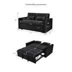 Divanetto futon moderno in velluto con schienale reclinabile e tasche, 2 posti – Grigio scuro / Grigio chiaro / Blu / Nero