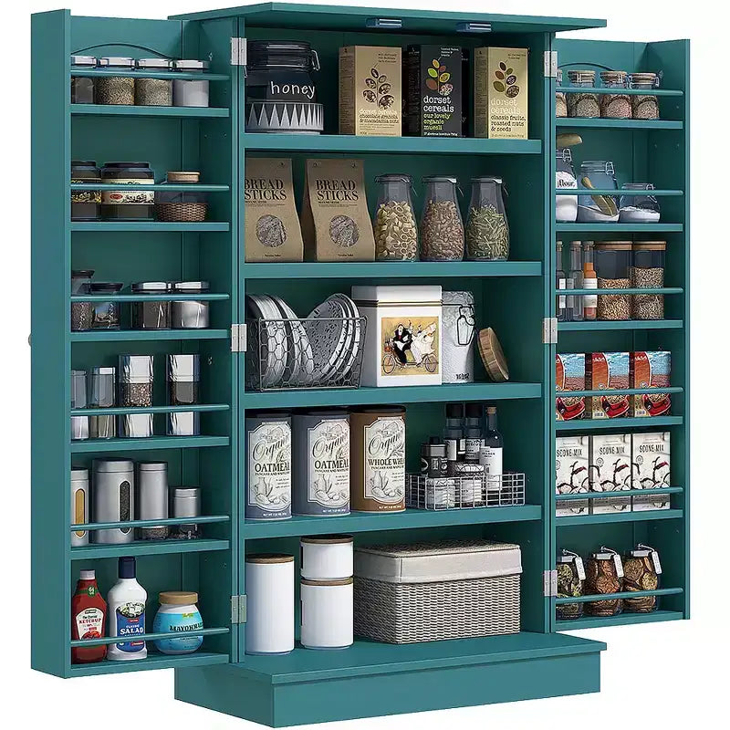 HOMCOM Dispensa da Cucina 41, Mobile Credenza da Cucina a 2 Ante con 5 Ripiani, 12 Portaspezie e Mensole Regolabili per Sala da Pranzo