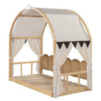 Lit cabane Montessori en bois massif avec plateforme, toit voûté et lit gigogne pour filles et garçons