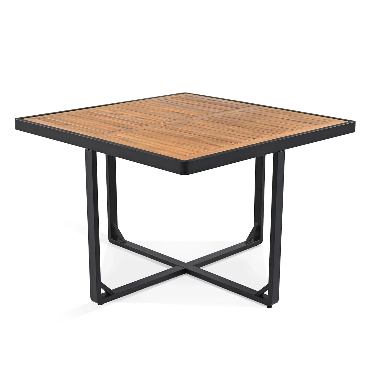 Set da pranzo da esterno in legno di acacia da 18 pezzi, 8 sedie imbottite e 8 pouf e 2 tavoli quadrati