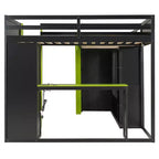 Letto a soppalco a L da gaming con scrivanie, letti a soppalco doppi con luci LED, porte USB, scaffali portaoggetti, letto a soppalco ad angolo in legno per 2