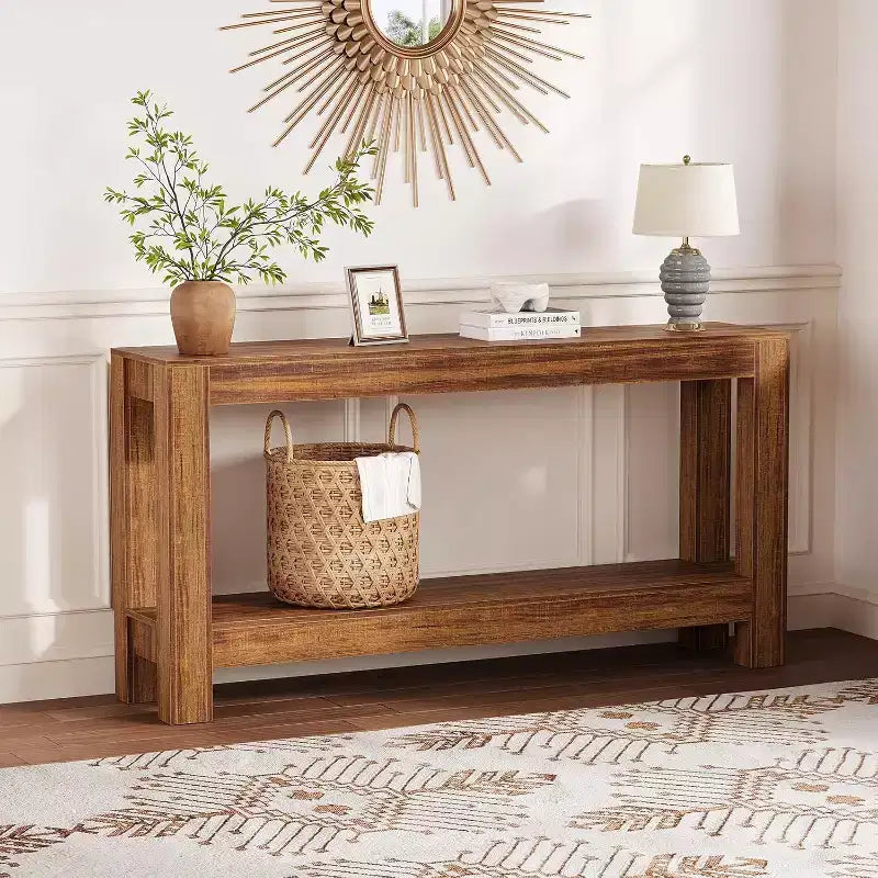 Tavolino console da ingresso a 63 pollici con 2 cassetti, tavolo da divano stretto in legno per soggiorno, corridoio o foyer, tavolino contenitore d'accento