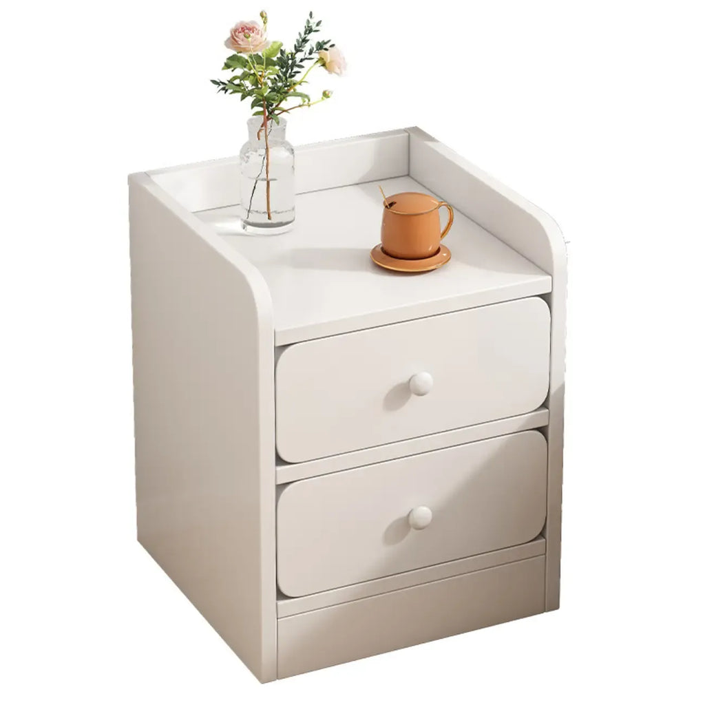 Comodino Semplice Bianco in Legno Naturale a 2 Cassetti