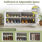 Banc à chaussures 2 portes avec étagères réglables et espace de rangement caché Naturel + Blanc/Blanc