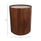 Tavolino Laterale Decorativo in Legno Scanalato con Piano in Marmo e Spazio Contenitivo - Piccolo Tavolino d'Appoggio per Arredo Camera da Letto o Soggiorno