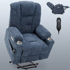 Poltrona Reclinabile Power Lift con Massaggio e Calore, Poltrone Reclinabili Larghe Imbottite Lazy Boy con USB, Porte Type C e 2 Portabicchieri in Acciaio