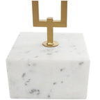 Tavolino d'appoggio/laterale geometrico in marmo con base rettangolare in metallo dorato - Bianco