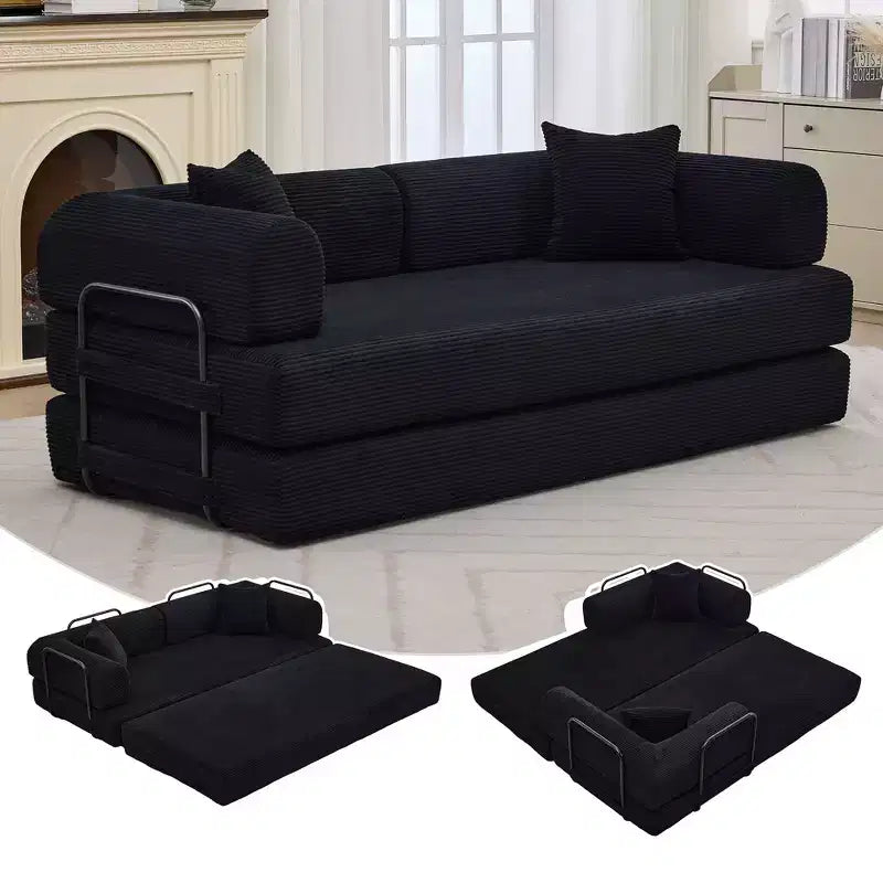 Divano letto convertibile 4-in-1, materasso pieghevole senza telaio in velluto a coste da 79 pollici con cuscino, divanetto senza montaggio per piccoli appartamenti