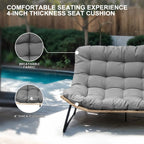 Divanetto due posti Double Papasan con cuscino, in rattan PE per tutte le stagioni e struttura in metallo per interni ed esterni