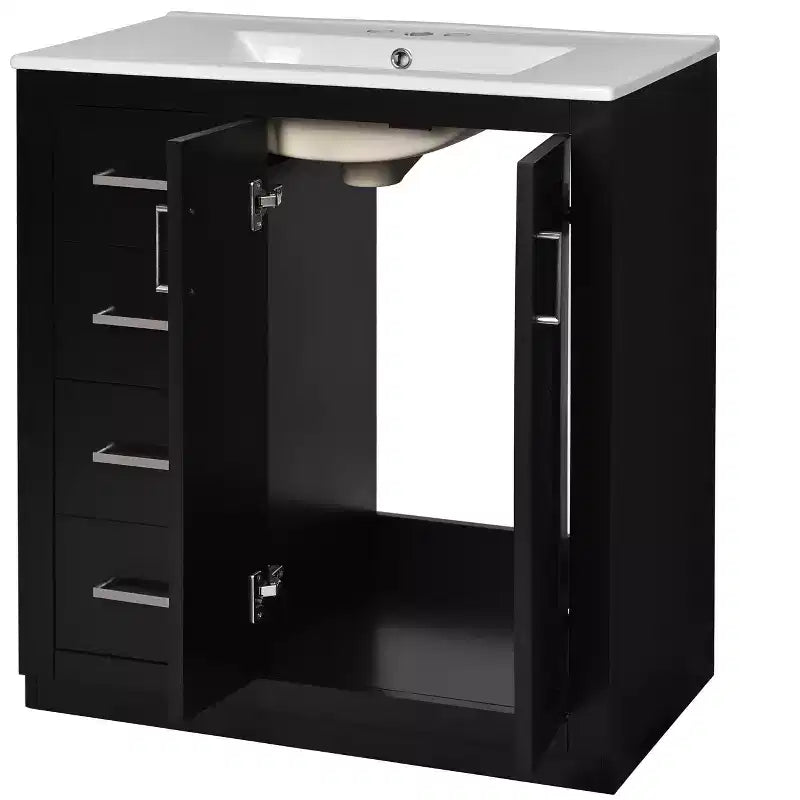 Mobile bagno singolo da 76 cm con lavabo, armadietto e 3 cassetti – Nero / Blu / Verde / Indaco / Bianco