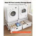 Socle de lave-linge et sèche-linge VEVOR, hauteur 57,4 cm, 73,6 x 73,6 cm, avec tiroir coulissant et espace de rangement, capacité de charge 362,9 kg, antidérapant, blanc