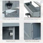 Isola Cucina da Esterno, Carrello Bar con Ruote e Mobile Contenitore, Tavolo per Barbecue in Legno Massello con Piano in Acciaio Inox, Porta Spezie, Porta Asciugamani
